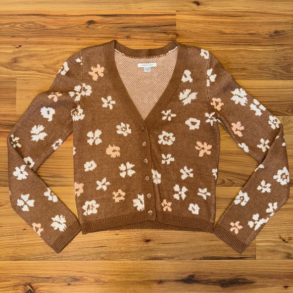 American Eagle Outfitters Sweaters - American Eagle Outfitters Brown Floral Cardigan